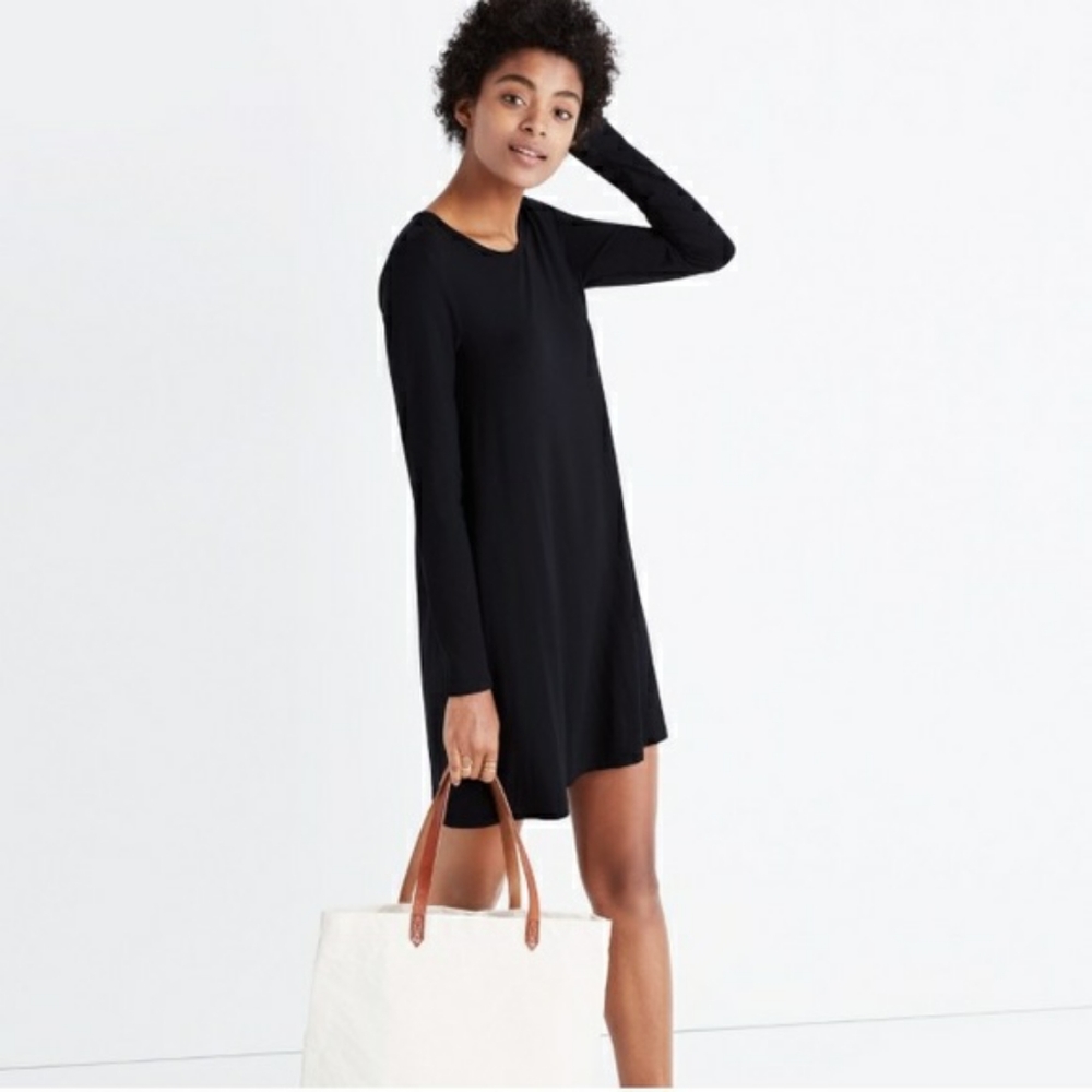 Madewell Dress Swingy Shift Long Sleeve Boho Neutral Minimalist Black Whimsigoth